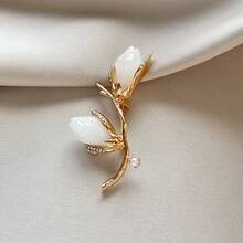 1pc Elegant Zinc Alloy Flower Brooch For Women, Suitable For Spring, Summer, Autumn, Winter Daily Wear - Gold - View 2