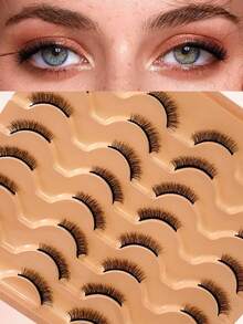 ENCHUW 16 Pairs Half Eye False Eyelashes,Natural Fluffy Lashes,Cat Eye Lashes End Eye Elongated Lashes For Daily Wear - Black - View 1
