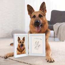 1PC Pet Paw Print Photo Frame Without Colorful Accessories And Letter Board, With Clay Impression Kit, Paw Print Making Kit, Cat Or Dog Memorial Keepsake Gift, Pet Home Decor, Wooden Desktop Photo Frame, Pure White - one-size - View 5