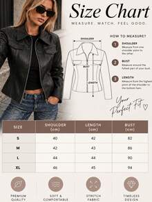 Women's Black PU Leather Zip-Up Utility Jacket - Winter & Autumn Structured Outerwear With Point Collar & Chest Flap Pockets For Modern Chic Style - Black - View 7