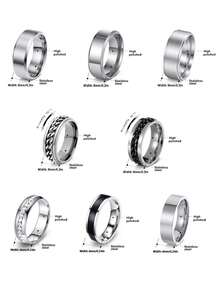 Stainless Steel Men's Rings, Spinner Chain Ring & Plain Band Ring, Men's Jewelry, Promise Rings For Wedding Engagement, Men Accessories Holiday Gifts - Multicolor - View 6