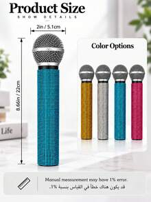 1pc Realistic Rhinestone Microphone Prop, Glossy Microphone Decor For Home Bar, Party Gift, Speech Practice Prop - AA - View 2
