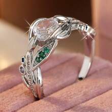DIYCCPC Women's Luxury Leaf Pattern Cubic Zirconia Ring, Gentle Versatile Jewelry, Suitable For Anniversary, Party And Gift - Multicolor - View 4