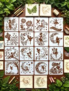 16pcs Fairy Painting Stencils, DIY Suitable For Wood, Canvas, Wall, Notebook, Greeting Card, Gift Box, Fabric, Desktop, Window, Furniture, Classroom, Planner. Back To School Season Handmade Creative Painting Spray Printing Tool Masking Board Reusable - Elf Fairy - View 9