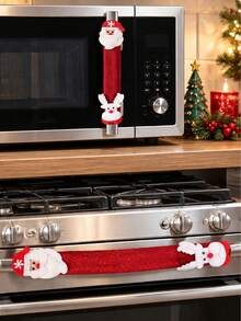 2pcs Christmas Refrigerator Door Handle Covers, Santa Claus & Reindeer Decorative Handle Protectors, Red Linen Kitchen Oven Microwave Fridge Handle Decor, Winter Holiday Home Decoration - Multicolor - View 9
