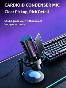 Newmine Computer Microphone For Gaming And Live Streaming, Professional Desktop Mic For Streamers, Suitable For PC And Laptop, E-Sports, Voiceover, Online Teaching, And Karaoke, Noise-Cancelling USB Independent Microphone - View 3