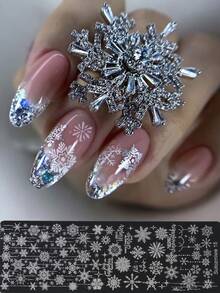 1 Peça Placas de Estamparia de Unhas 3D com Flocos de Neve de Inverno, Modelos Elegantes de Flocos de Neve Multi-Estilo para Unhas, Dia de Natal, Feriado de Inverno, Véspera de Natal, Celebração de Casamento, Moldes de Impressão de Manicure, Ferramentas para Unhas - Prata - Visão 3