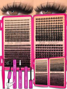 Set Bulu Mata Palsu Campuran Desliy, Kit Ekstensi Bulu Mata Lengkap dengan Perekat, Penyegel, Penghapus, dan Pinset, Bulu Mata Palsu Halus dan Lembut Lengkung D 8-16mm, Efek Riasan Berkualitas Salon DIY - Rose Red - View 1