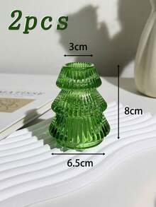 1pc Green Glass Christmas Tree Shaped Conical Candle Holder, Desktop Candle Holder, Christmas Home Desktop Decor, Holiday Party Decoration Ornament - Multicolor - View 16