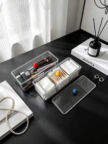 1pc Multi-Functional Desktop Cosmetic Storage Box, Colorful Ball Convenient Opening Handle, Thickened High-Transparency Dust-Proof Design, Freely Stackable Combination, Home Vanity Storage For Cotton Pads, Cotton Swabs, Lipsticks, Makeup Tools, Neat Storage Organizer - View 3