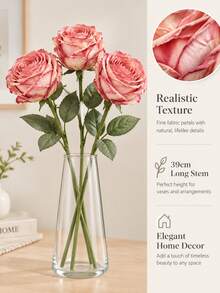 1/3/7pcs Realistic Dried-Look Silk Roses, Vintage Artificial Single-Stem Rose 39cm, Home Desktop Vase Decor Fake Rose Bouquet, Wedding Party Centerpiece DIY Floral Arrangement - Multicolor - View 3