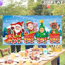 Banner Latar Belakang Potongan Wajah Natal Datar 2D, Kereta Natal, Siluet Wajah Peri dan Santa Claus untuk Properti Foto - A - View 3