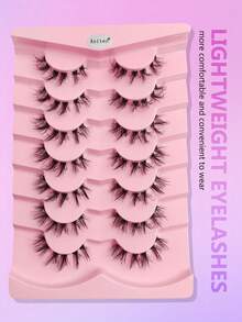 Asiteo 7 Pairs Clear Stem Faux Mink False Eyelashes Natural Look Criss-Cross Full Strip - Black - View 6