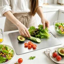 3pcs/1pc Premium Stainless Steel Double-Sided Cutting Board, Convenient Kitchen Double-Sided Stainless Steel Cutting Board, Suitable For Meat, Fruit And Vegetable Kitchen Cutting Board, Thickened Anti-Mold, Suitable For Home And Restaurant Use, Easy To Clean With Water, Essential Kitchen Tool For Home Cooks And Cooking Enthusiasts, Used For Cutting Meat, Cheese, Bread, Vegetables And Fruit, Suitable For Home, Dorm, Kitchen Tools, Suitable As Home Gift, Christmas Or Back To School Gift. - Silver - View 7