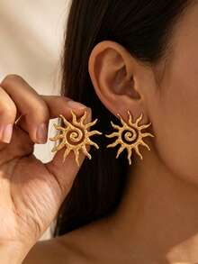 Gold Stainless Steel Jewelry - Random Style Delivery, Heart/Sun/Leaf Designs, Tarnish-Resistant, Perfect For Daily Wear & Gifting - Multicolor - View 6