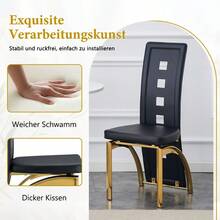 [مجموعة من 2] كراسي طعام بتصميم أوروبي / كرسي طعام بنقوش هندسية مفرغة / تصميم متماثل / سعة التحميل 120 كجم / جلد PU مطفي / مناسب للمطاعم أو المطابخ - أسود وذهبي - مشاهدة 9