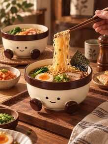 Bát gốm dễ thương có chân 3D, bát lớn 800ml đựng salad, súp, ramen, màu tráng men dưới, dùng được trong lò vi sóng và máy rửa bát - Nhiều màu - Xem 12
