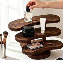1pc Vintage Carbonized Wooden 3-Tier Desktop Storage Rack, Vertical Shelf, Jewelry Display Stand, Wooden Tray Holder - View 3