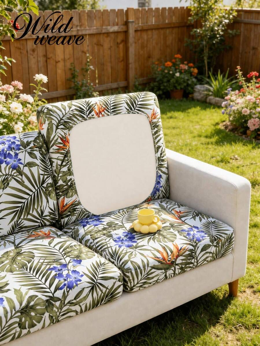 1pc High Elastic Digitally Printed, Removable Sofa Seat Cushion Cover, Soft & Comfortable Fabric, Reusable Digital Print Milk Silk Stretch Sofa Cushion Slipcover, All-Season