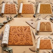 Halloween Series Soft Clay Texture Roller, Embossed Pattern Roller With Pumpkin, Ghost, Skull, Spider Web And Other Halloween Motifs, Polymer Clay Embossing Tool, DIY Handmade Earring Pendant Jewelry Making, Ceramic Air Dry Clay Embossing Roller, Handmade Clay Texture Carving Craft Tool, Clear 3D Embossing, Handmade Creative Decoration Prop - Halloween Series - View 10