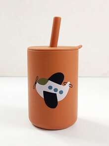 1pc Silicone Baby Straw Cup With Cute Printed Pattern, 180ml Large Capacity Water Cup Suitable For Baby Daily Drinking - Multicolor - View 7