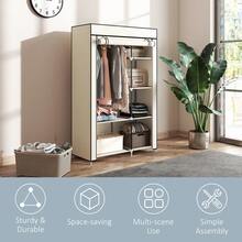 Fabric Wardrobe W/ Shelves Hanging Rail Foldable Wardrobe Cream - T0001-01-8087 - View 9