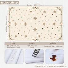 1PC Christmas Minimalist Snowflake & Star Tablecloth, Simple Cute Style Stain-Resistant Beautiful Dining Table Decor Cloth, Suitable For Christmas Table Decoration, Picnic Tablecloth, Holiday Celebration, Wedding Party Gathering, Birthday Banquet, Daily Dining Table, Kitchen & Dining Room Decor, All Seasons, Home Decor - Apricot - View 12