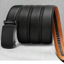 Men's Carbon Fiber Pattern Automatic Buckle Belt, Business Casual Ratchet No-Hole Adjustable Leather Belt, Luxury Alloy Buckle - Multicolor - View 5