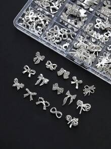 30pcs/20pcs/10pcs Metal Bow Nail Art Charms, Shiny Rhinestone & Pearl Inlaid Alloy Nail Decorations, Luxury 3D Bow Nail Accessories For DIY Nail Art - Multicolor - View 16