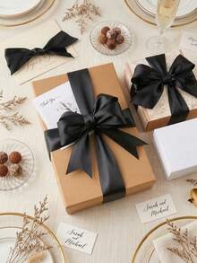 Black Satin Ribbon Double-Sided Satin Ribbon Bow Satin Ribbon Handmade Bow Craft Wedding Christmas Decoration DIY Greeting Card Gift Wrapping - Multicolor - View 6