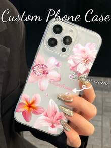1 buah Casing Ponsel TPU Motif Bunga Elegan DIY Kustom dengan Nama yang Dipersonalisasi, Pelindung Anti Guncangan untuk Penggunaan Sehari-hari, Hadiah Manis untuk Ibu, Sahabat Terbaik di Hari Ulang Tahun dan Hari Jadi, Kompatibel dengan Apple 12 Pro Max, 13 Pro Max, 14 Pro Max, 15, 16 Pro Max, 17 Pro Max, 18 Pro Max - Clear - View 3