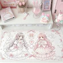 Korean Ins Japanese Anime Pink Sweet Girl Angel Wings Floral Lace Y2K Heart PU Leather Mouse Pad Office Study Room Desk Waterproof Tablecloth Computer Keyboard Game Mouse Pad Table Mat - View 3