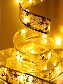 1pc Christmas Ribbon Warm Color, Battery-Powered LED Warm White String Lights DIY Decoration Christmas Tree Hanging Ornament Christmas Tree Ribbon, LED Flashing String Lights, Battery-Powered Fairy Lights, Colorful Ribbon Lights Christmas Tree Decoration Arrangement Double Layer Christmas Ribbon, Christmas Decoration Lights, Indoor/Outdoor Curtain String Lights, Party Hanging Lights (Battery Not Included) - S26 Ribbon - View 4