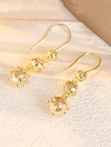YOYO Vintage Pattern Layered Ball Pendant Earrings, Elegant Retro Textured Bead Hook Earrings, Classic Exquisite Women's Earring Accessories - Gold - View 6