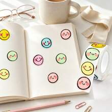 500pcs/Roll Colorful Smiling Face Labels, Cute Smiling Face Labels, Holiday Teacher Reward Decorative Stickers, Motivational Stickers, Happy Smiling Face Handmade Seal Stickers, Gift Self-Adhesive Sealing Stickers, PVC Waterproof Stickers - Multicolor - View 5