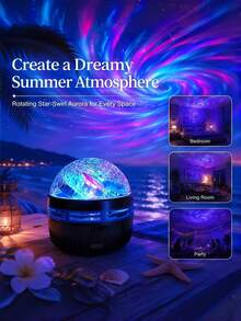 LED Projector Night Light With Aurora Borealis - USB Powered, ABS Plastic, Includes Remote Control, Suitable For Bedroom, Living Room, And Office Decoration, Perfect For Christmas, Birthday Parties, Creating Ambiance, And Bedroom Decor. - Multicolor - View 2