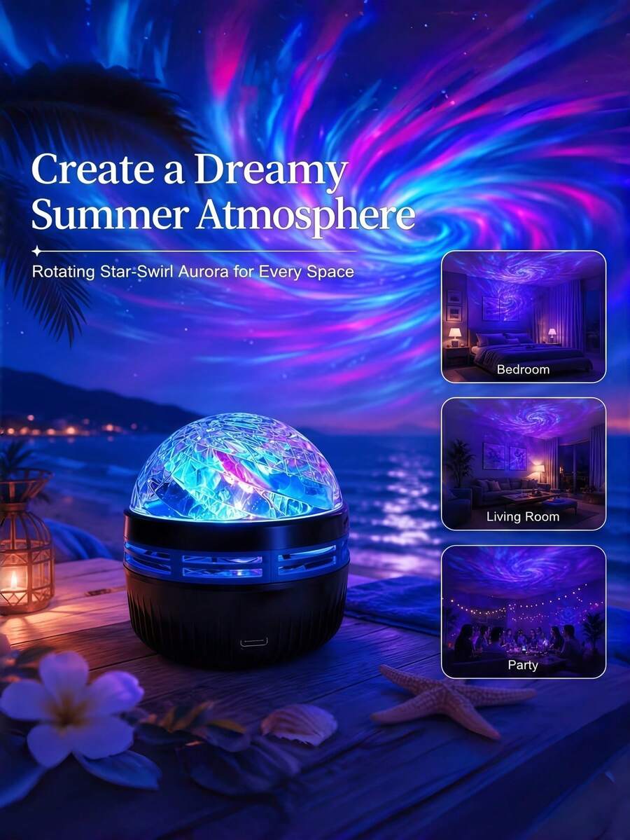 LED Projector Night Light With Aurora Borealis - USB Powered, ABS Plastic, Includes Remote Control, Suitable For Bedroom, Living Room, And Office Decoration, Perfect For Christmas, Birthday Parties, Creating Ambiance, And Bedroom Decor.