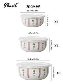 shoxil 3 buah Mangkuk Penyimpanan Enamel Gaya Timur Tengah, Desain Tutup Kedap Udara, Wadah Pengawetan Makanan Portabel, Cocok untuk Penyimpanan di Kulkas, Piknik di Luar Ruangan, Berkemah, dan Penyimpanan Makanan di Rumah - View 9