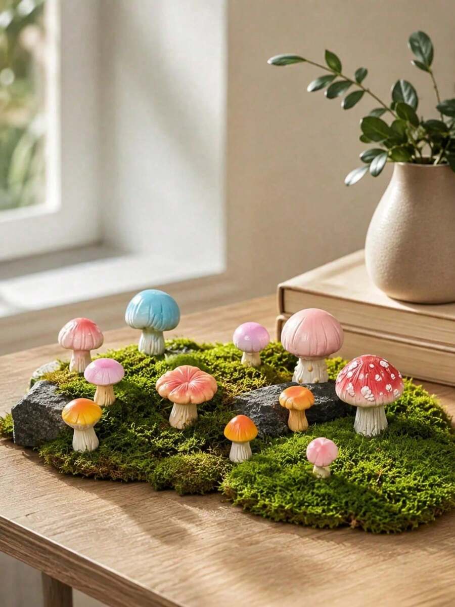 10/20pcs Random Color Multi-Color Mushroom Miniatures, Mushroom Decorative Ornaments, Garden Micro Landscape Gardening Decor, Potted Plant DIY Landscaping Accessories, Moss Tree Root Forest Landscape Decoration - Multicolor - View 1