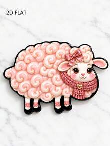 2D Flat Pink Cartoon Lamb Brooch, Curly Lamb With Bow Scarf Design, Soft Cute Style Sweater Coat Backpack Hat Decorative Accessory Pin - A - View 5
