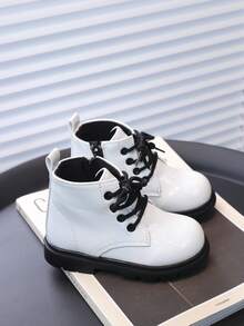 Comfortable Casual Baby Boots For Autumn/Winter, Faux Leather With Non-Slip Sole, Toddler Boots - White - View 2