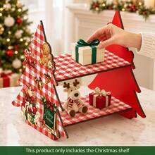 Christmas Tree Shaped Wooden Storage Rack, Double Layer Display Shelf, Decorative Organizer, Suitable For Decorations, Small Gifts And Desktop Christmas Decor, Multi-Functional Storage Rack, Floor Standing Rack - Multicolor - View 1