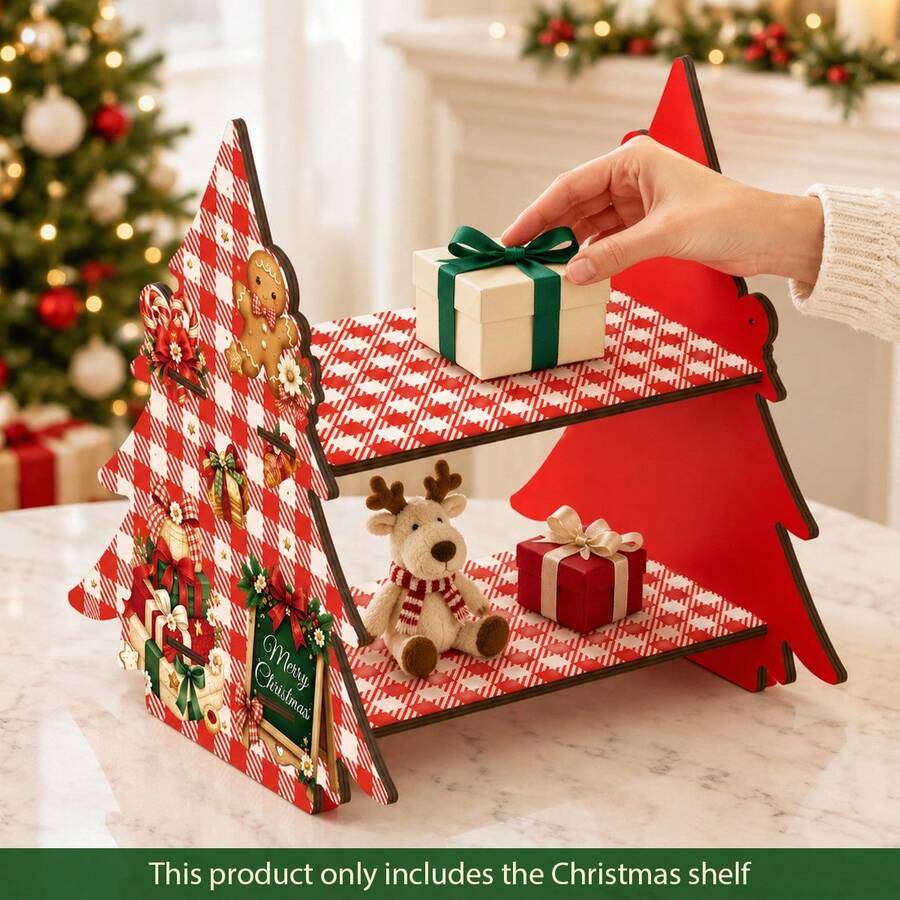 Christmas Tree Shaped Wooden Storage Rack, Double Layer Display Shelf, Decorative Organizer, Suitable For Decorations, Small Gifts And Desktop Christmas Decor, Multi-Functional Storage Rack, Floor Standing Rack - Multicolor - View 1