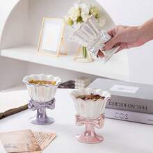 High-Value Bowknot Ceramic High Foot Goblet, Ice Cream Jelly Cup, Champagne Sweet Wine Cocktail Coffee Cup, Festival Gift Tableware - Multicolor - View 3