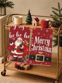 2pcs Christmas Red Santa Claus Kitchen Towels, Soft Polyester Dish Cloths, Suitable For Kitchen Decor, Kitchen Cleaning, Holiday Party Decoration, Kitchen & Bathroom Supplies, Home Essentials, Home Decor, Housewarming Gift - Multicolor - View 7
