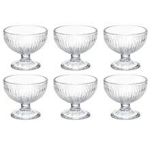 6-Piece Clear Ribbed Glass Dessert Bowls With Pedestal Base – Elegant Ice Cream, Fruit & Pudding Serving Cups - View 5