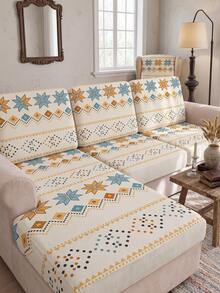1pc Bohemian Print Milk Silk Sofa Cover, High Elasticity Washable Sofa Cover, All Season Use, Suitable For Patio, Garden, Poolside And Multiple Occasions, Sold Individually, Sofa Cover Protector, Fits 1/2/3/4 Seater Sofa - Multicolor - View 5