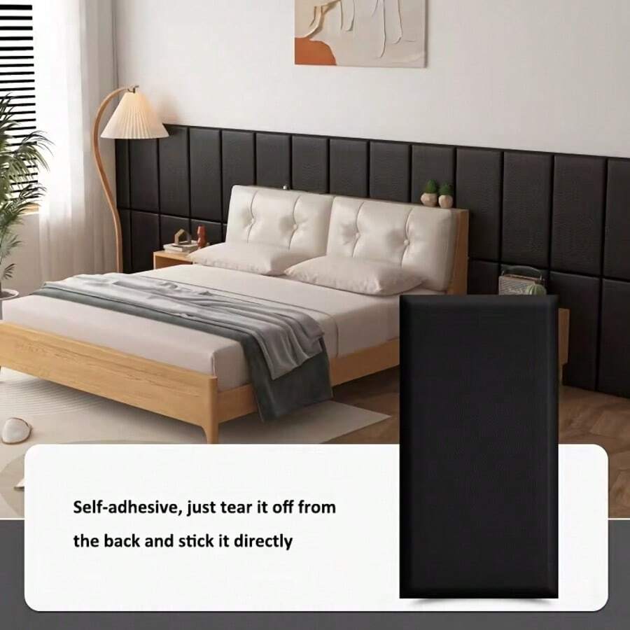 6-Piece Set 50cm*23cm Soft Anti-Collision Minimalist Solid Color 3D Self-Adhesive Wall Sticker, PU Soft Packaging, Peel And Stick, Washable, Suitable For Bedside And Tatami Wall Decoration, Thickened Wall Sticker - multicolor - View 1