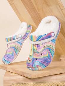 Winter Fuzzy Lined Clogs Anti Slip Warm Plush Indoor Outdoor Hole Slippers - White - View 5