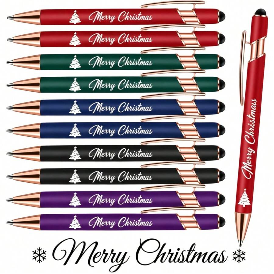 10pcs Merry Christmas Sign Ballpoint Pen Laser Engraved Merry Christmas Ballpoint Pen With Stylus Tip Metal Stylus Desk Additions Christmas Decorations For Home Office Shelf Table Desk Gift For Women - Multiple Styles - View 1